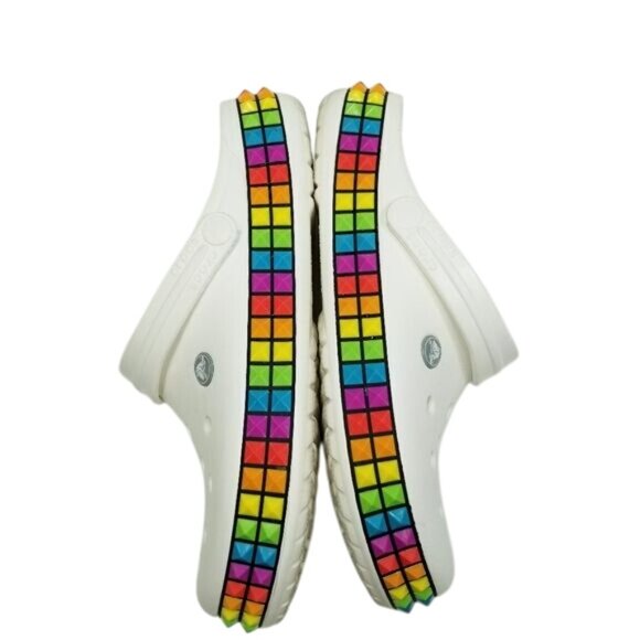 White Crocs Classic Clogs Rainbow Pyramid Studs Along Soles Unisex Size W11/M9 - Picture 3 of 15